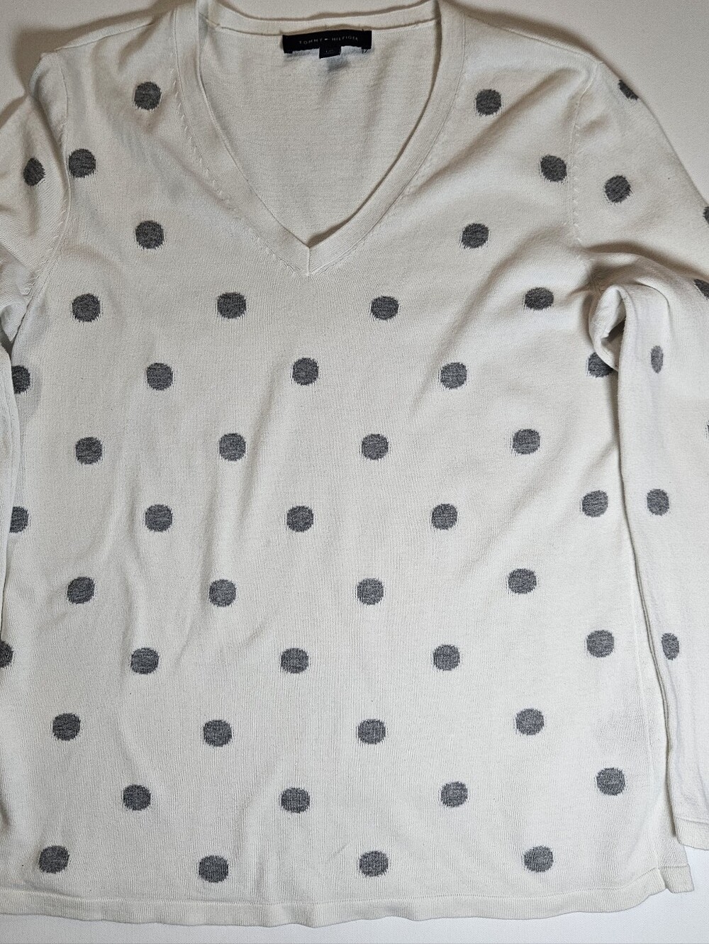 Tommy Hilfiger Polka‎ Dot Sweater Womens Large White Grey Retro Style Casual